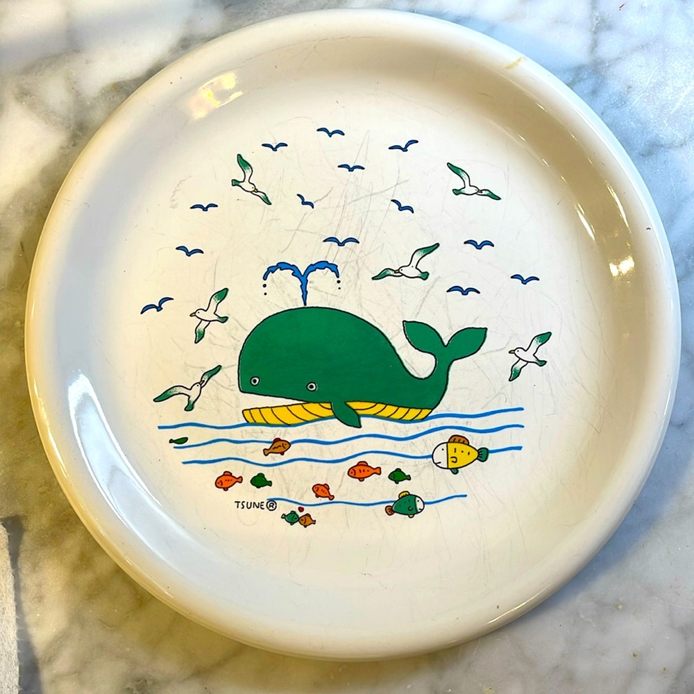 Vtg 1980s Tsune Takahashi Children’s Ceramic Plate Whale Sea Life Art Japan